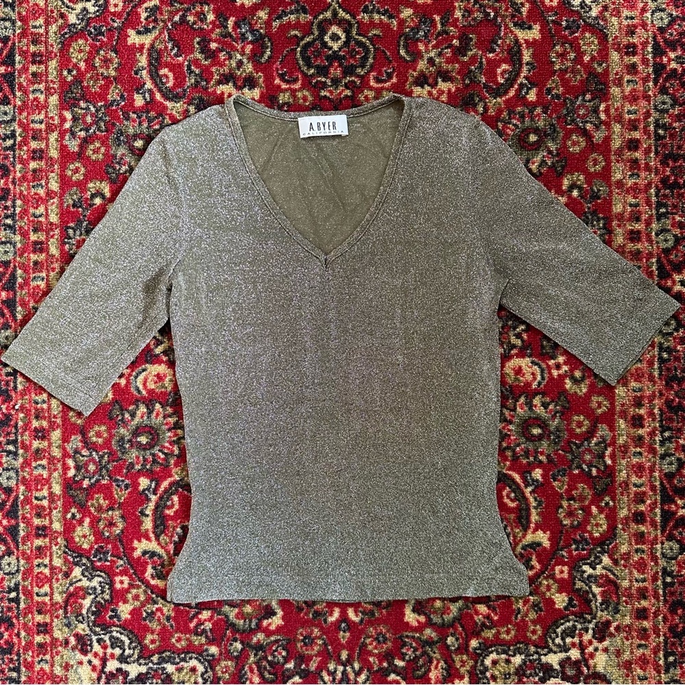 Green sparkly quarter sleeve top